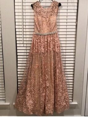 Elegant Lace Prom Wedding Dress in Blush Color Size 10
